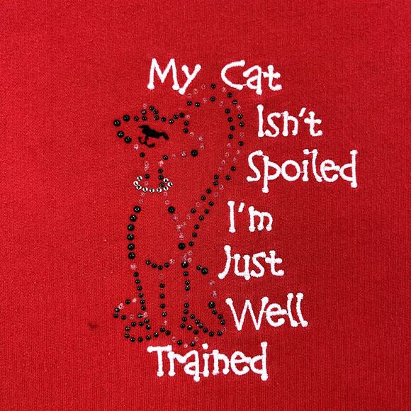 Vintage Cat Sweatshirt Womens Medium Red Rhinestone Grandma Kitten Funny 90s - Picture 3 of 11